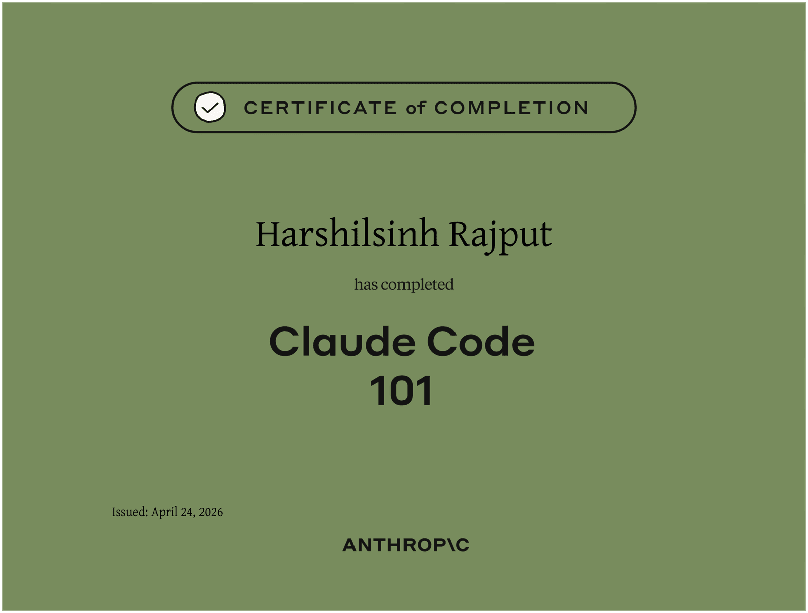 Claude Code 101 certificate