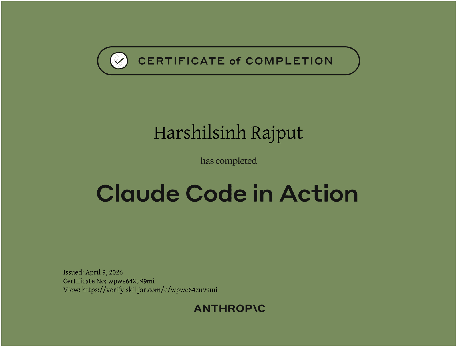 Claude Code in Action certificate